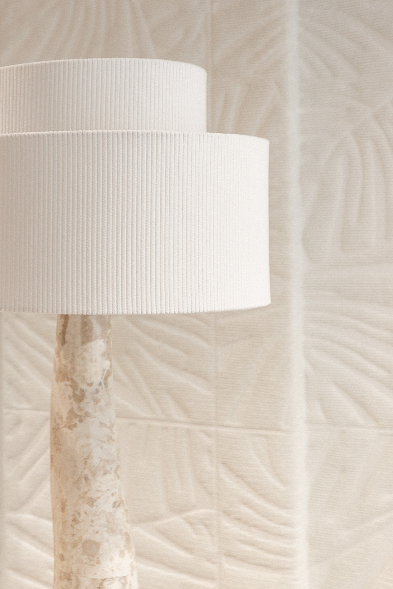 Nola Floor Lamp – Crema Marble & Chalk Corduroy