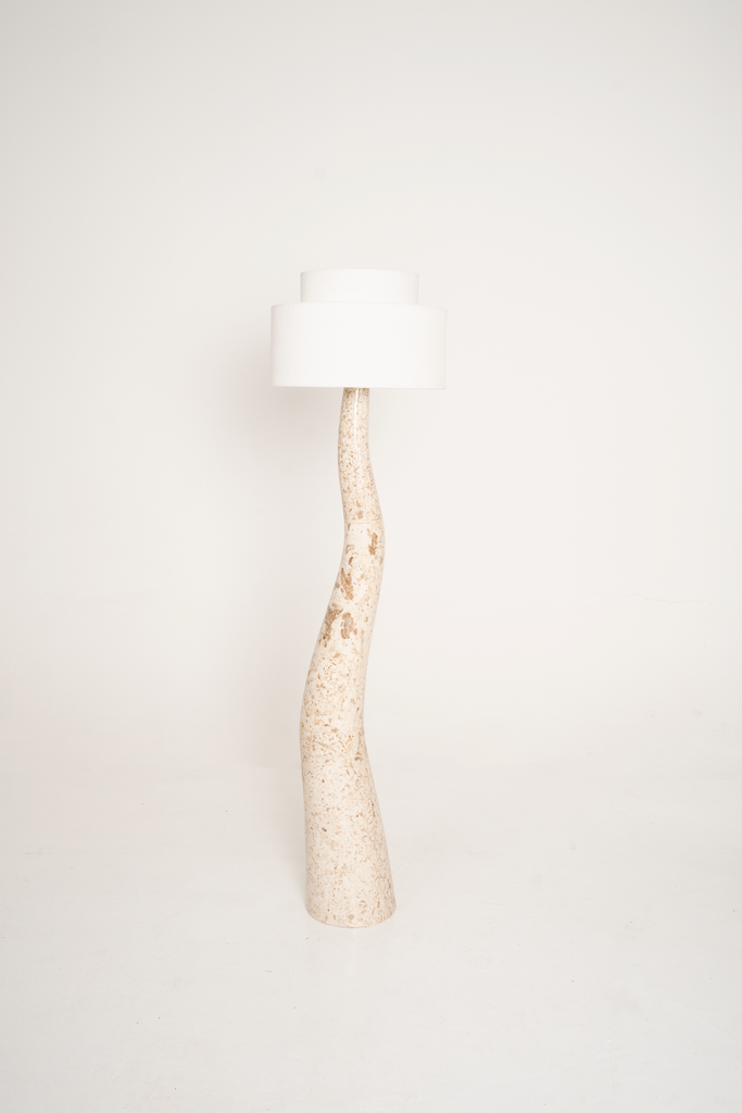 Nola Floor Lamp – Crema Marble & Chalk Corduroy